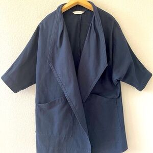 Elizabeth Susann Coat Jacket Sz OSM Heavy Cotton Kimono Navy Blue Sewn by Jill